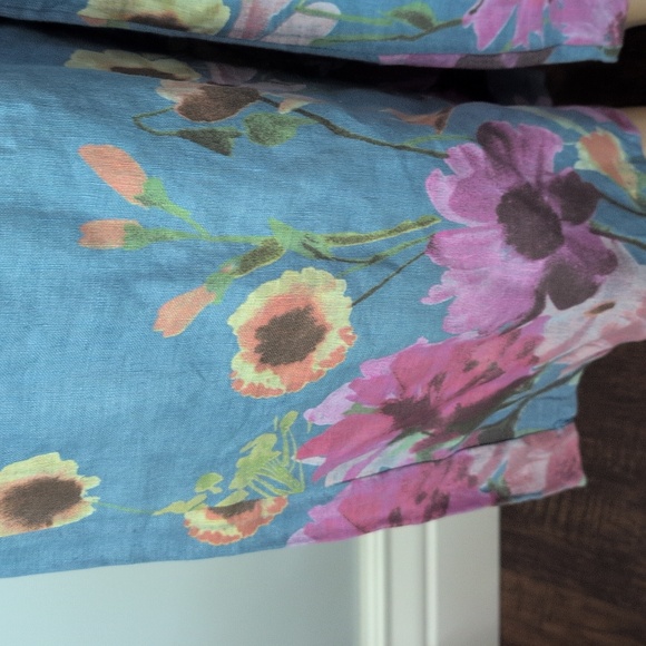 BOHO Me & Gee Linen Blue Floral Wide-Leg Pants with Pockets SZ M Made in Italy - Picture 8 of 16